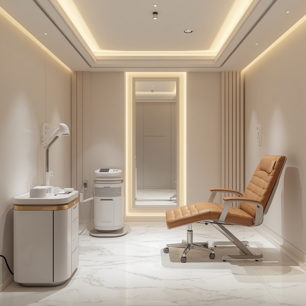 Sleek sterile waiting room at Aura Skin Clinic
